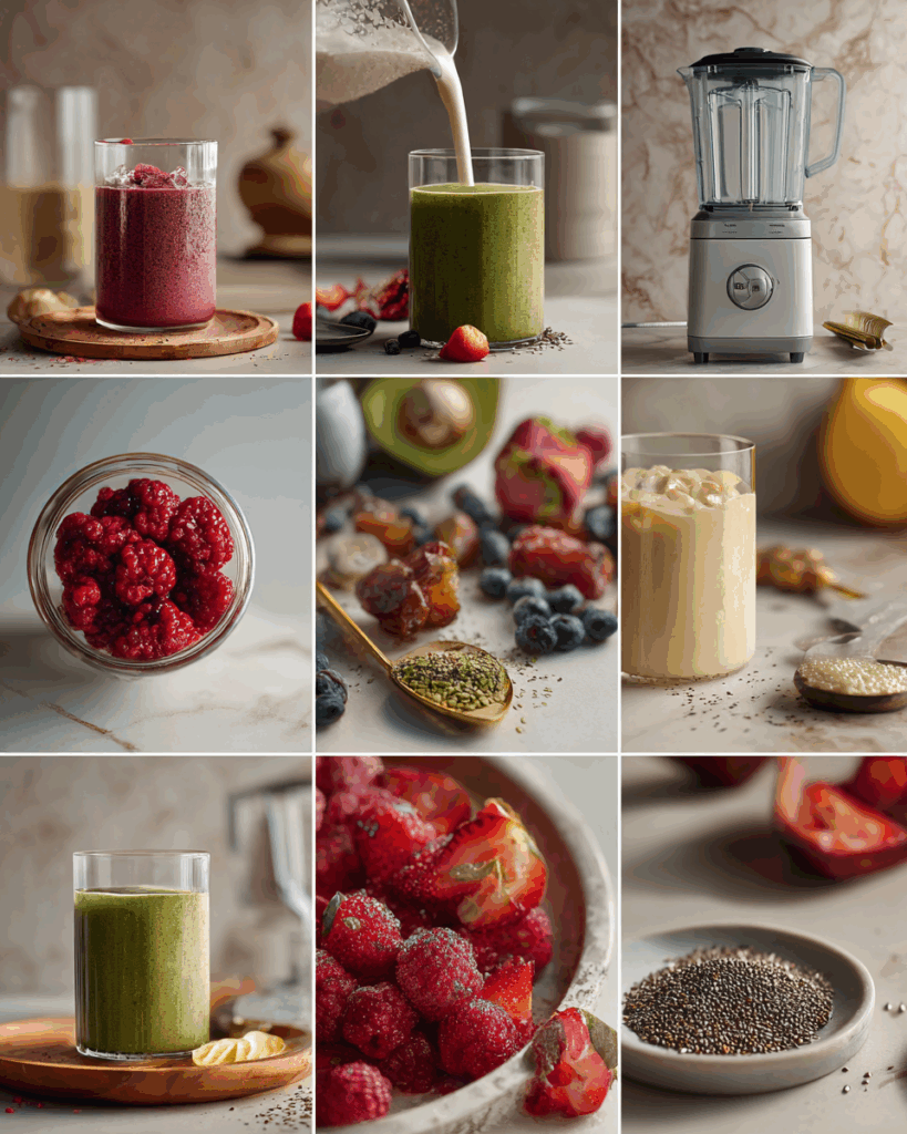 Blending Berry Green Tea Smoothie in a high-speed blender