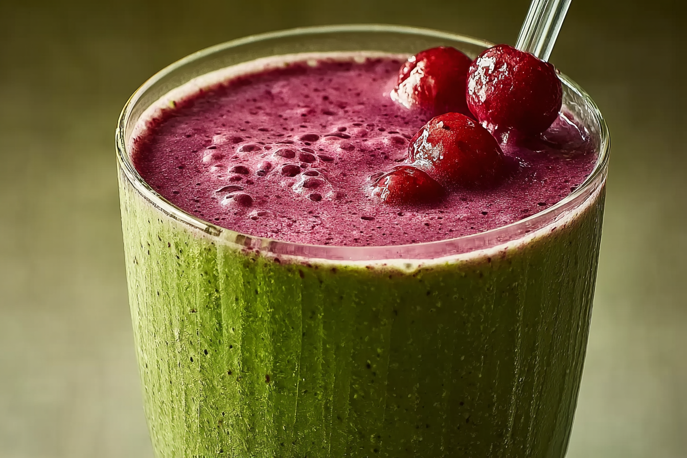 Berry Green Tea Smoothie in a glass with fresh berries and mint