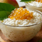 Coconut Pudding With Tapioca Pearls in Thai Bowl