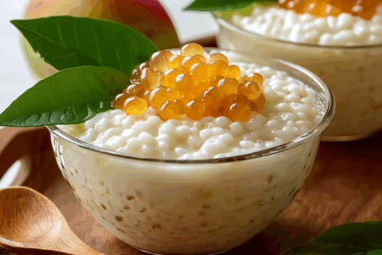 Coconut Pudding With Tapioca Pearls in Thai Bowl