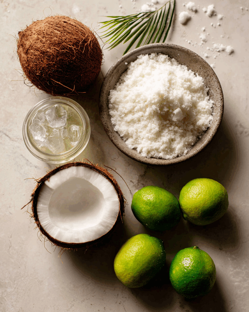 Coconut chunks and milk in blender for Thai coconut shake recipe