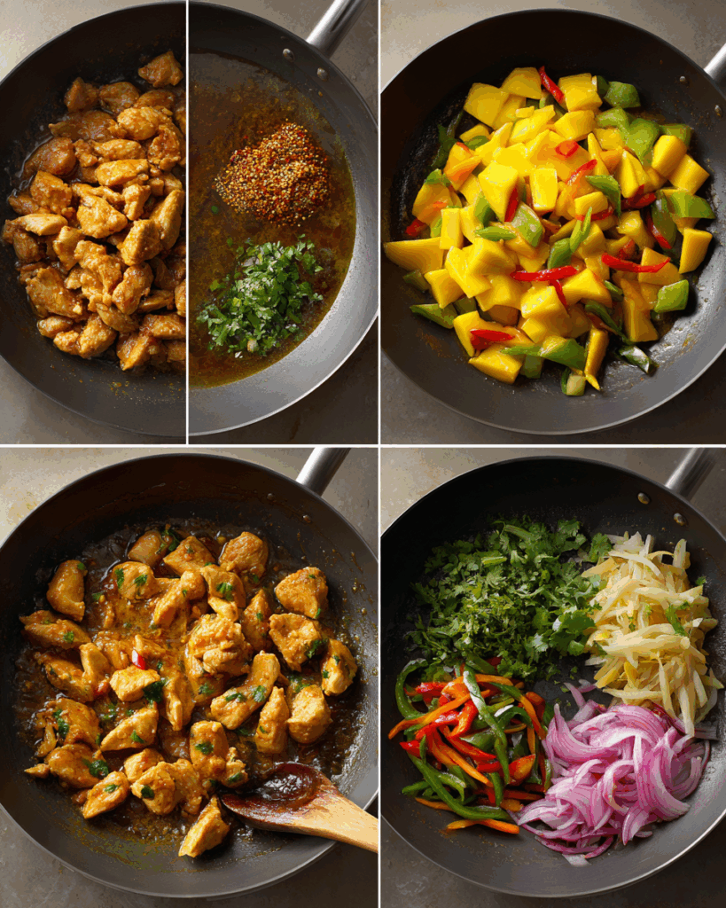 Healthy Coconut Mango Chicken Curry served with cauliflower rice