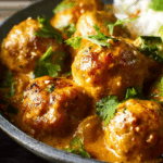 Homemade Thai Coconut Curry Meatballs in creamy coconut curry sauce
