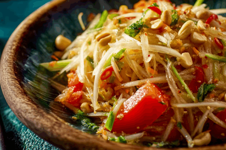 Homemade Thai Papaya Salad served in a bowl