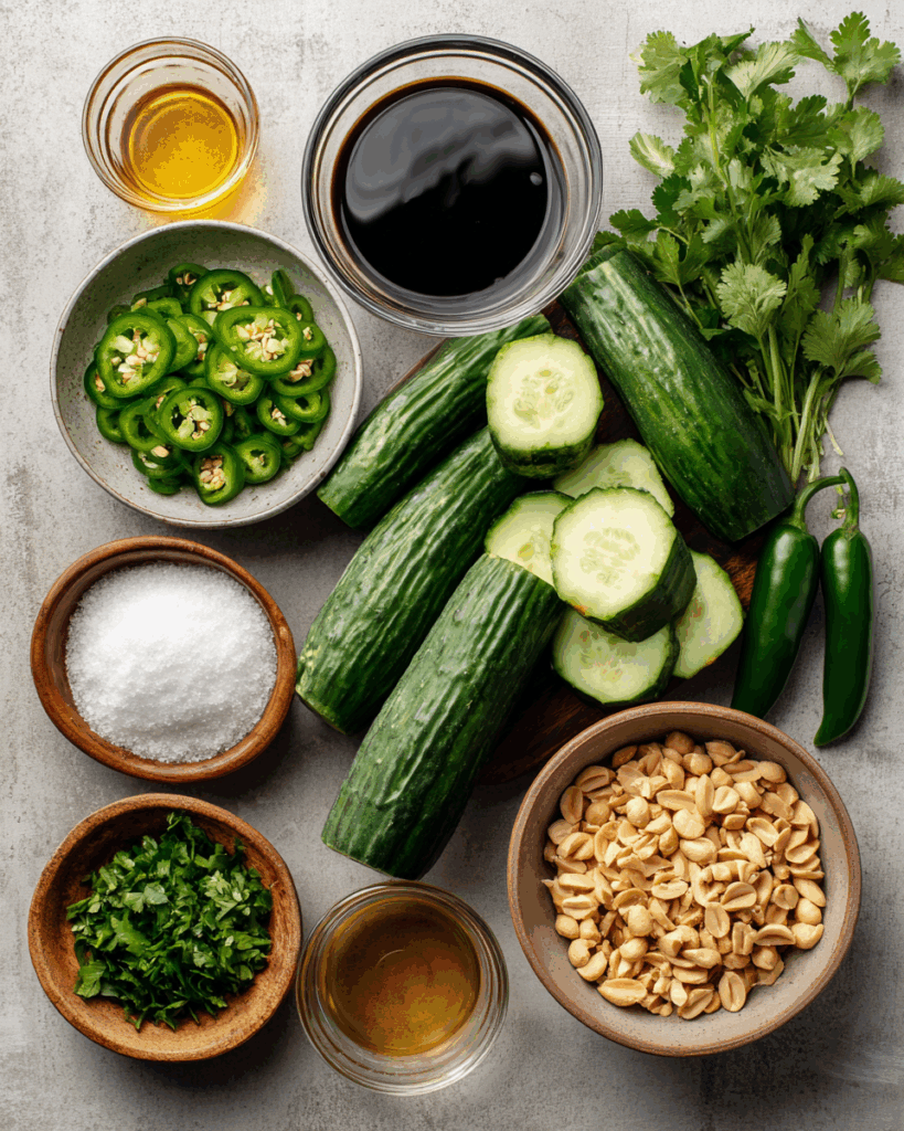 Preparing Thai Cucumber Salad with fresh cucumbers