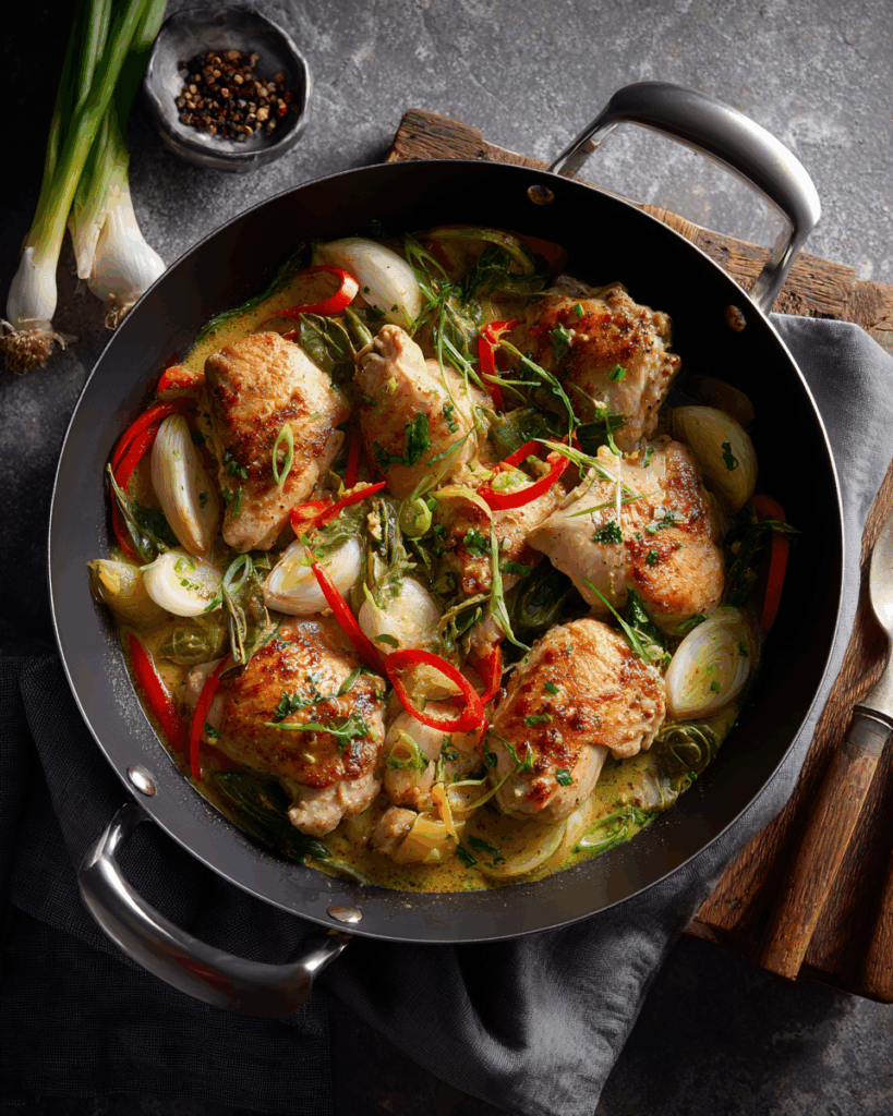 Searing chicken for Classic Thai Chicken Curry