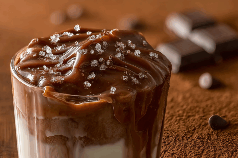 Sticky Chocolate with Fresh Milk served hot in a glass mug