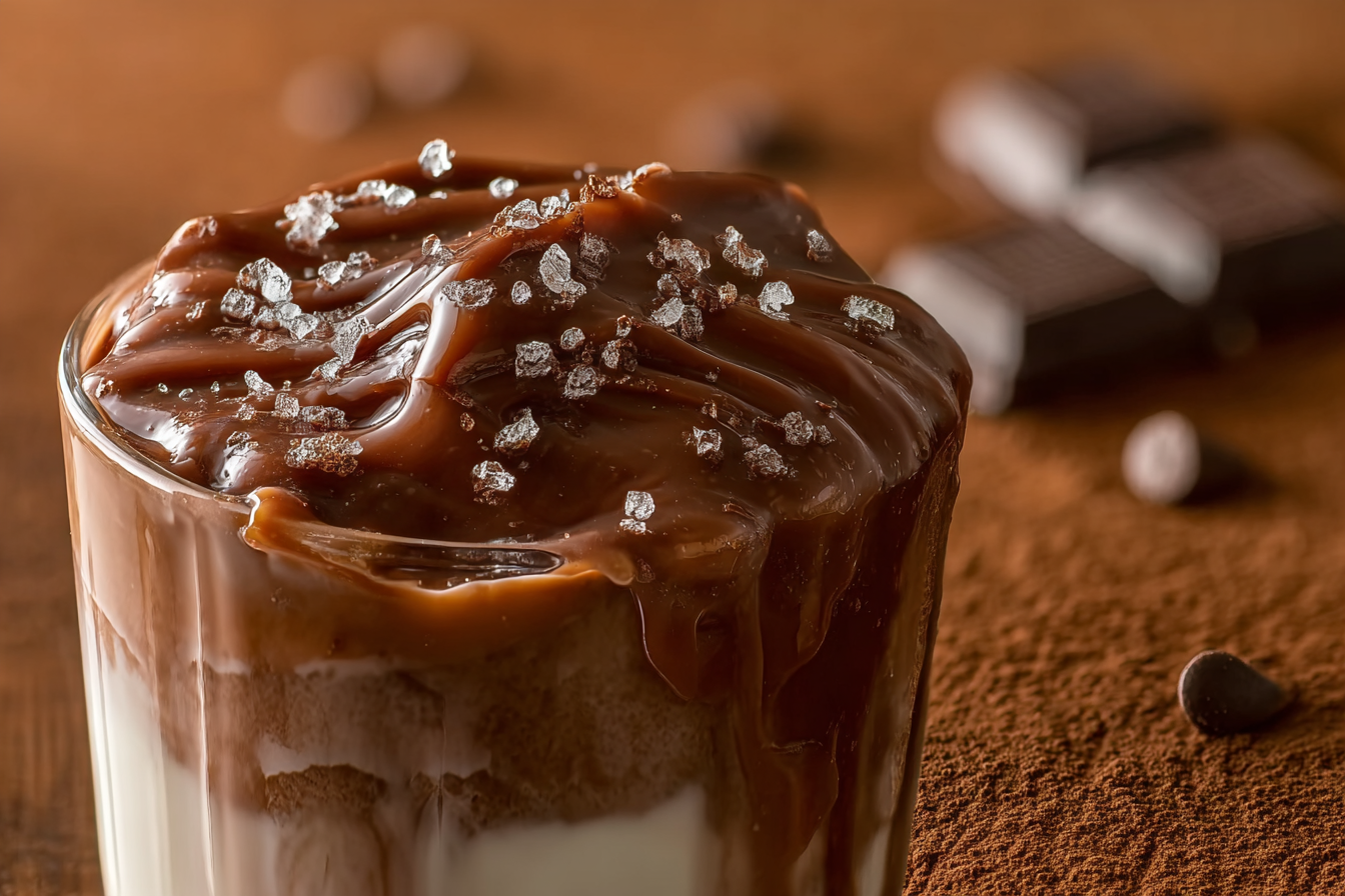 Sticky Chocolate with Fresh Milk served hot in a glass mug