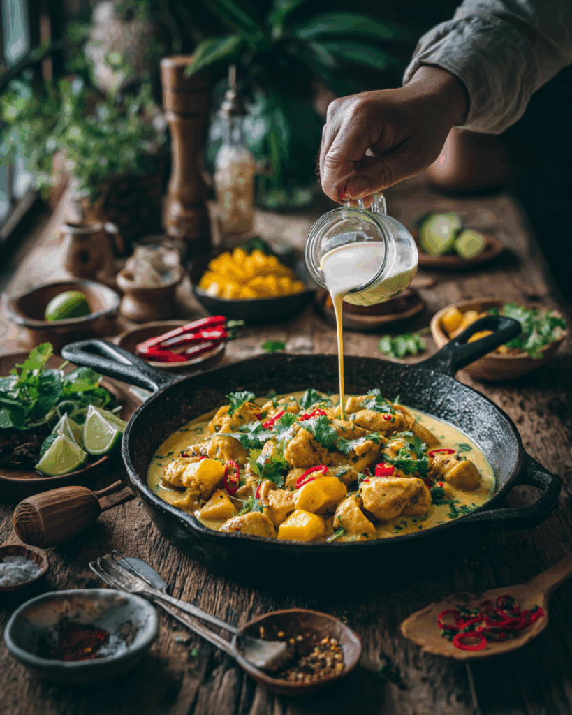 Storing leftover Coconut Mango Chicken Curry in glass containers

