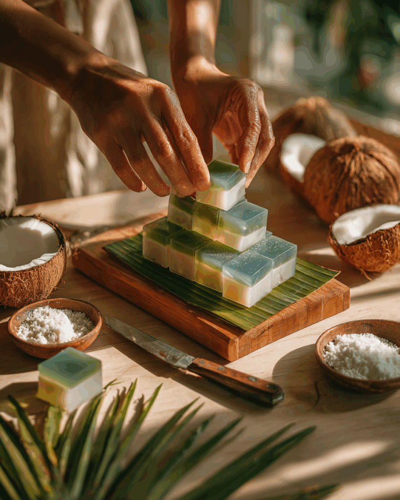 Storing Thai Coconut Jelly Dessert in fridge