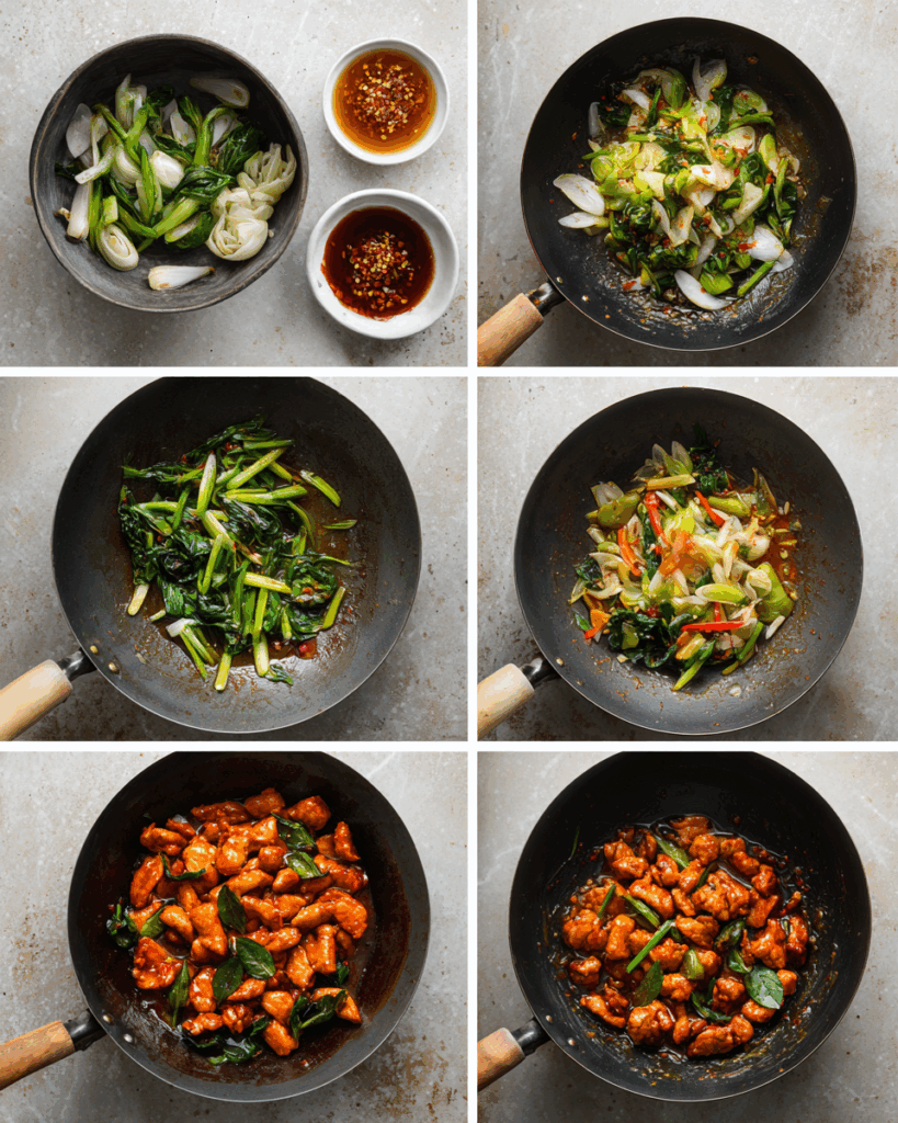 Thai basil chicken stir fry with vegetables variation
