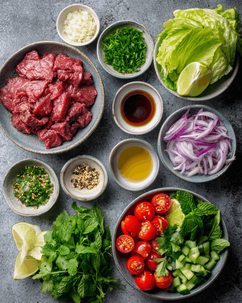 Thai beef salad dressing ingredients close-up