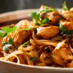 Thai Chicken and Ginger Noodles served with fresh herbs