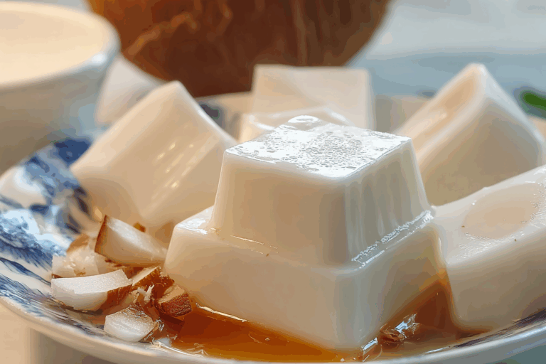 Thai Coconut Jelly Dessert with mango and mint