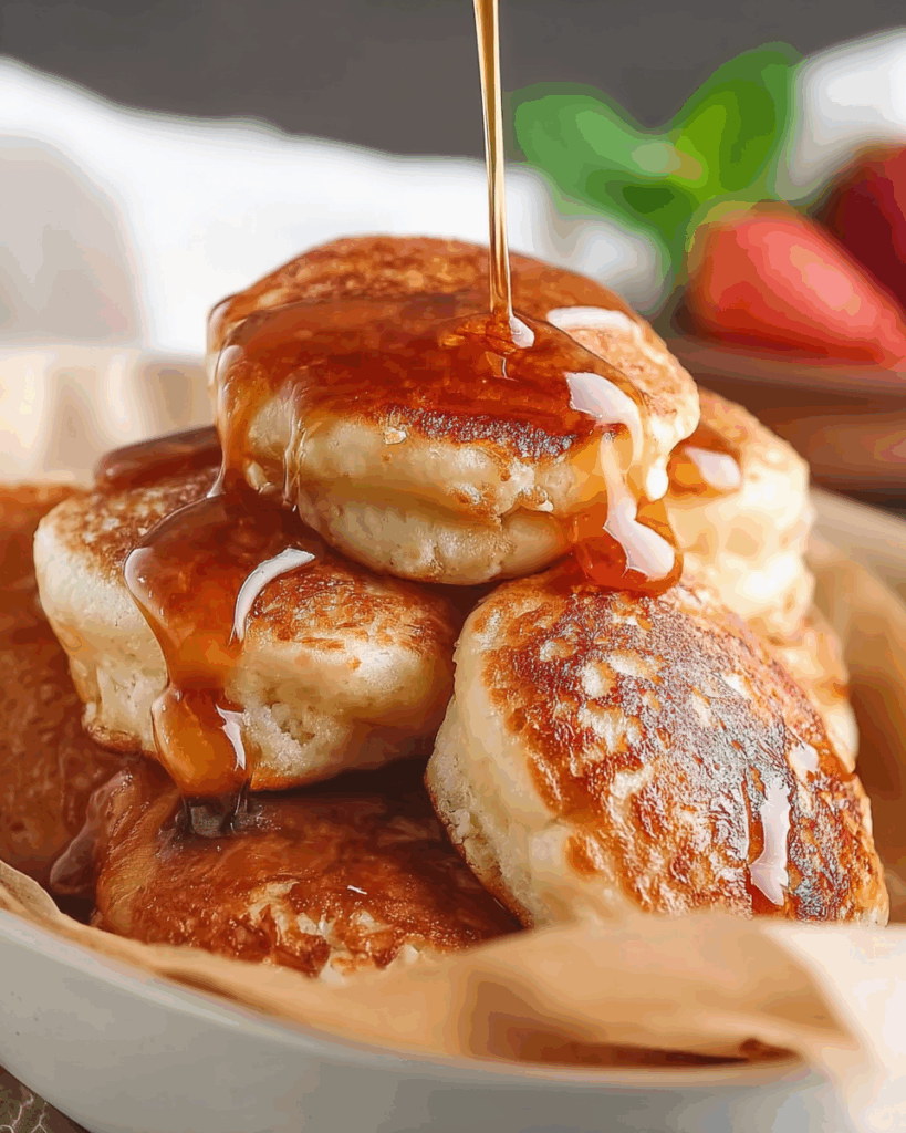 Hand holding a warm Thai Coconut Pancake with creamy filling