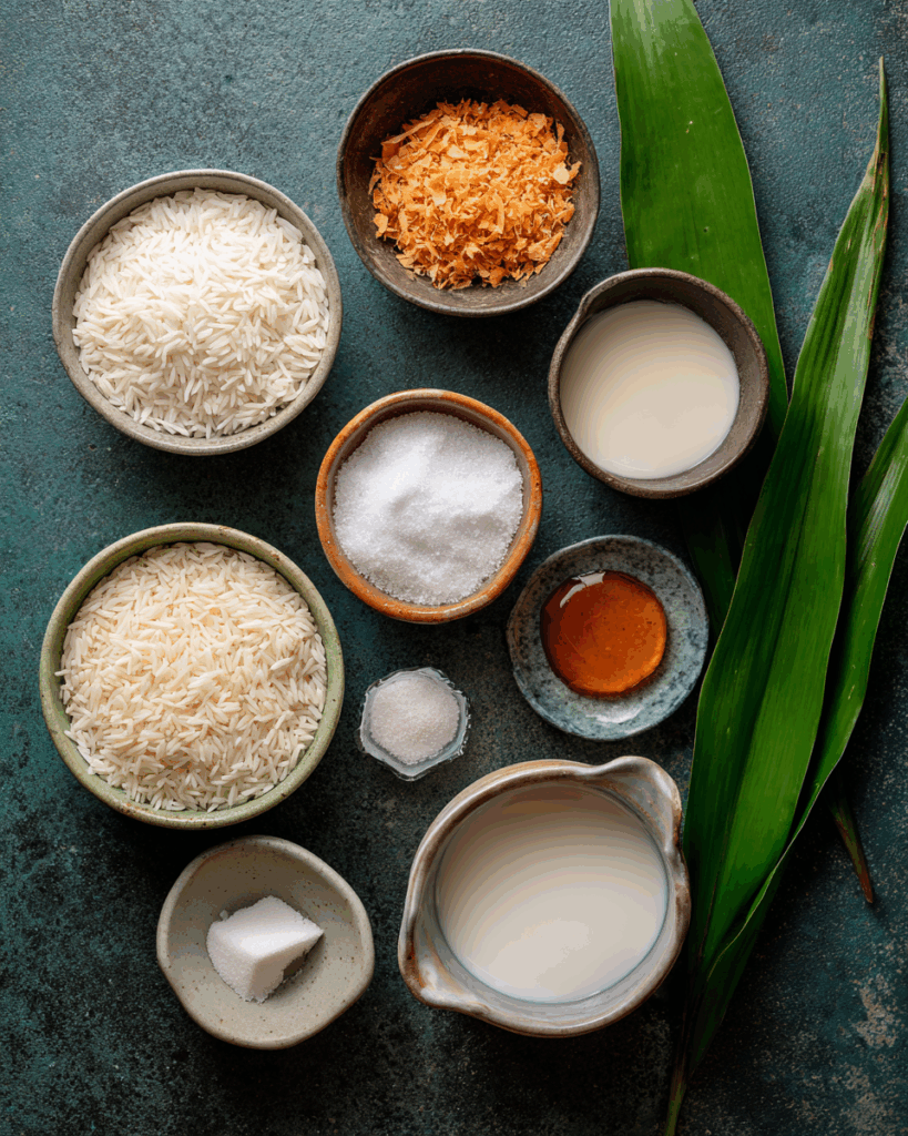Thai coconut rice ingredients laid out for cooking