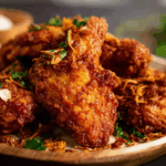 Thai Crispy Fried Chicken with sticky rice and fried shallots