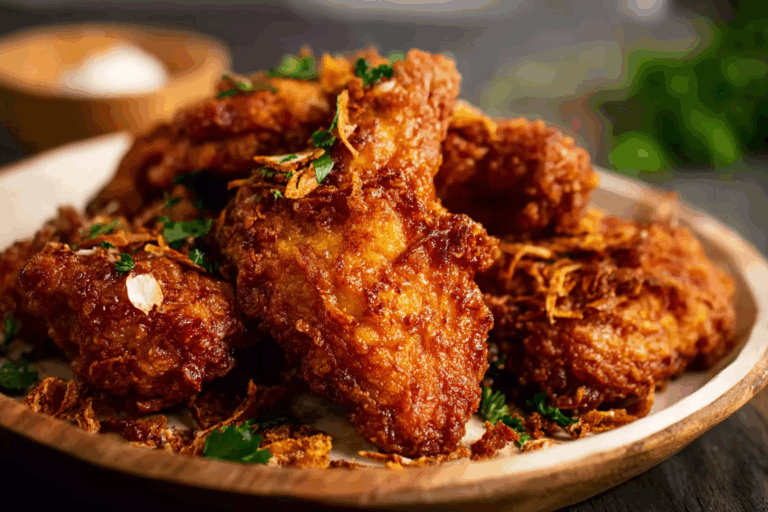 Thai Crispy Fried Chicken with sticky rice and fried shallots