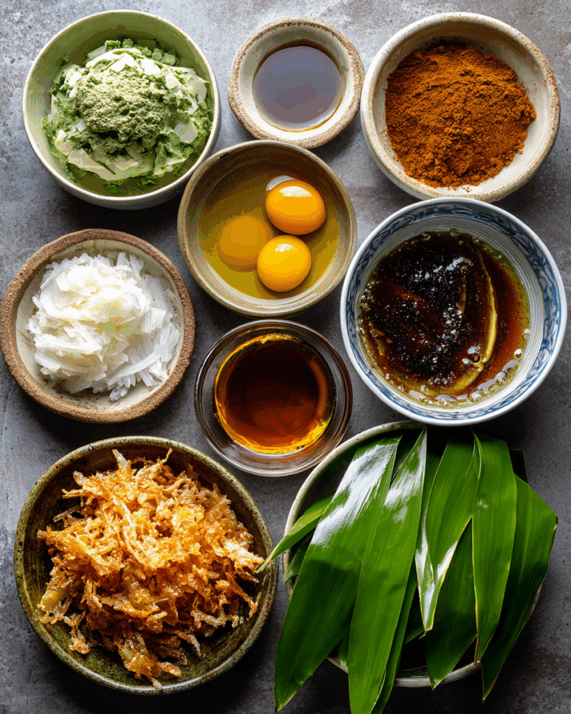 Thai Hottest Egg Pancake ingredients on wooden table