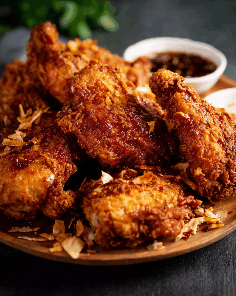 Sweet chili sauce and sticky rice served with Thai Fried Chicken