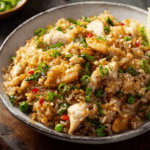 Thai Fried Rice With Chicken served in traditional Thai bowl