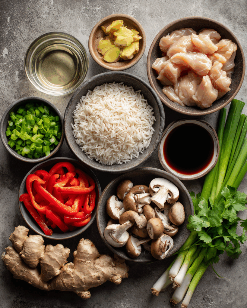 Fresh ingredients for Thai Ginger Chicken