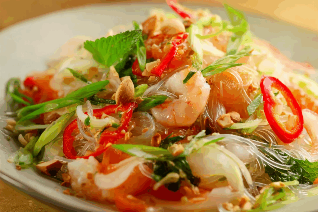 Thai Glass Noodle Salad with shrimp and herbs