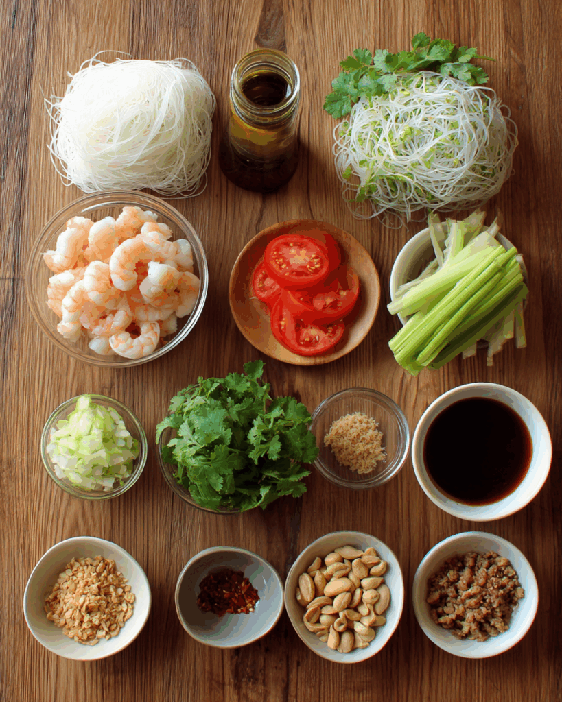 Mixing Thai Glass Noodle Salad with dressing