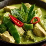 Thai Green Chicken Curry served in a traditional Thai bowl