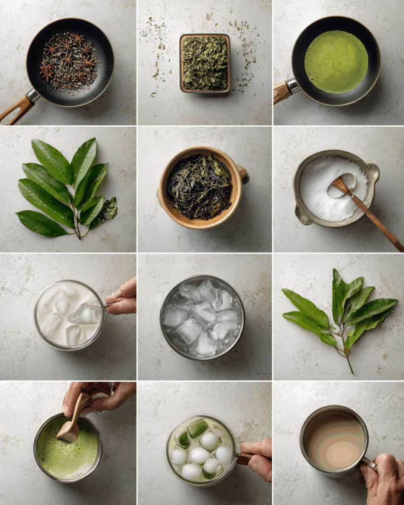 Pouring Matcha into Iced Thai Green Tea