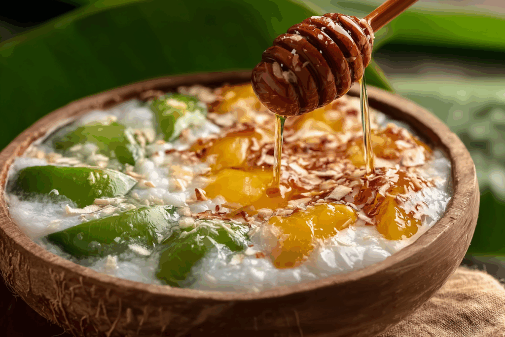 Thai Lod Chong Dessert in coconut milk with pandan noodles