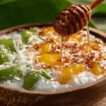 Thai Lod Chong Dessert in coconut milk with pandan noodles