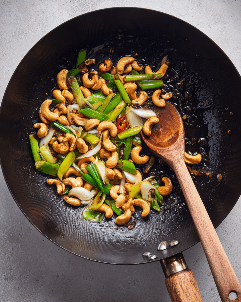Vegetarian Cashew Chicken Thai Style in a wok
