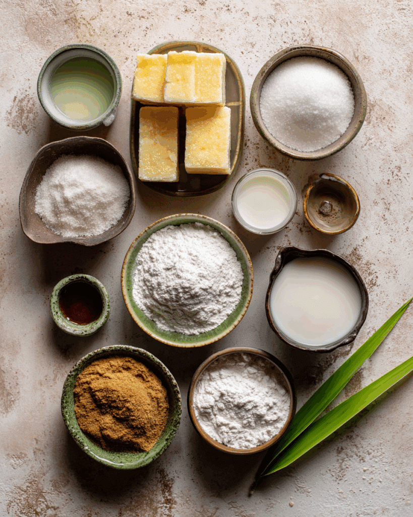 Ingredients for making Steamed Pandan Tapioca Cakes