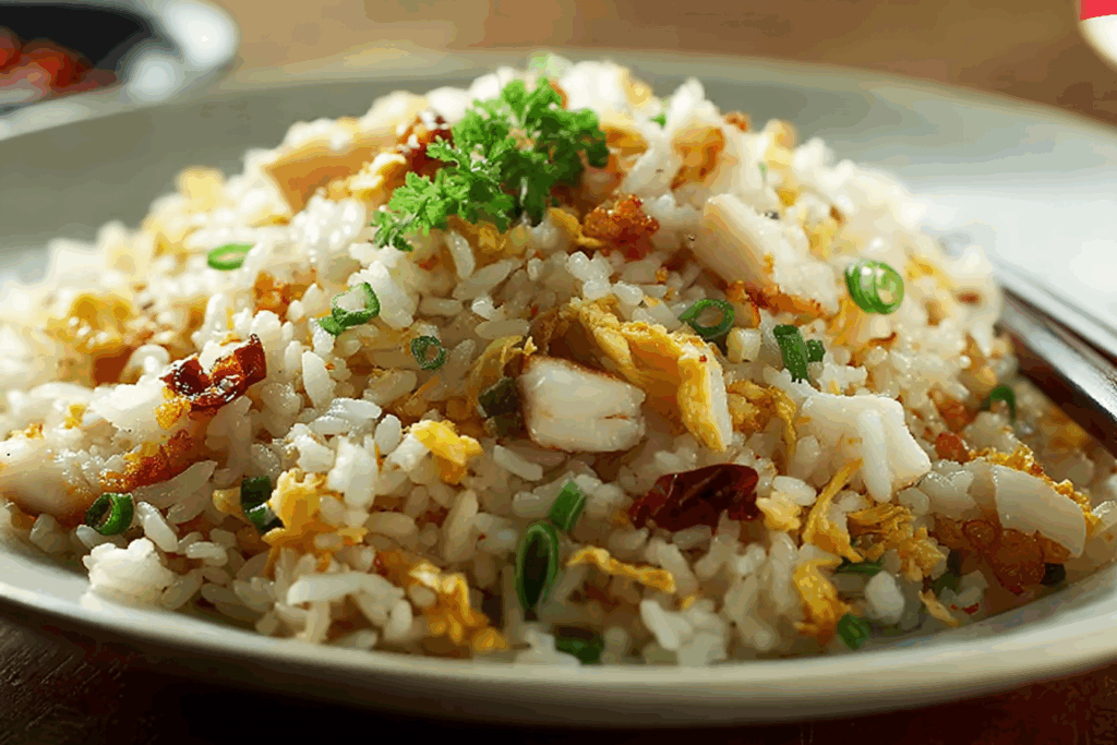 Salted Fish Fried Rice close-up with garnish