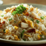 Salted Fish Fried Rice close-up with garnish
