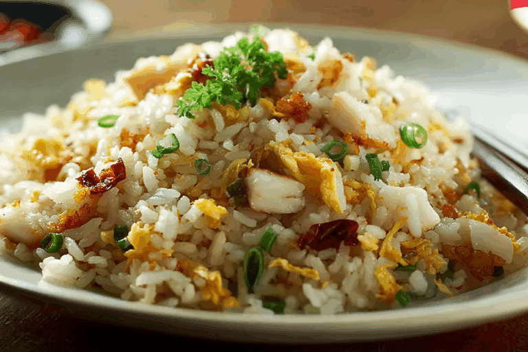 Salted Fish Fried Rice close-up with garnish