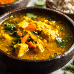 Turmeric Chicken Soup with golden broth and fresh herbs