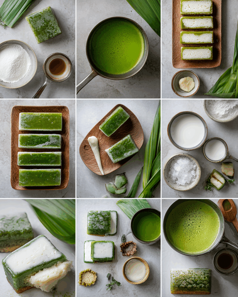 Steaming Steamed Pandan Tapioca Cakes layer in pot