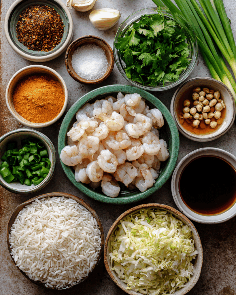 Ingredients for Thai Breakfast Rice Soup with Shrimp herb paste