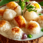 Thai Coconut Rice Balls dessert with coconut milk