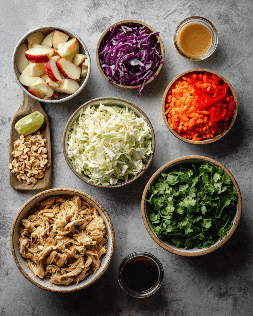 Ingredients for Thai Chicken Salad with Apples and Peanut Dressing
