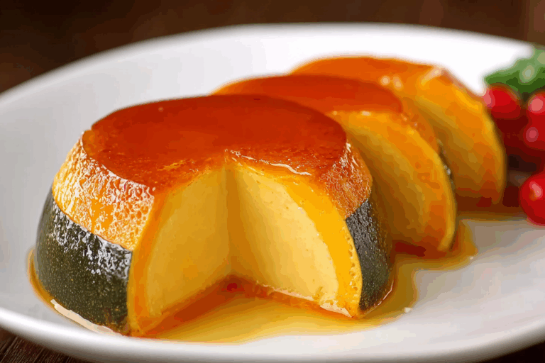 Thai Pumpkin Custard served inside kabocha squash
