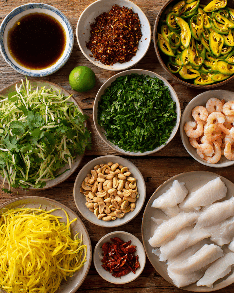 Ingredients for Crispy Catfish and Green Mango Salad