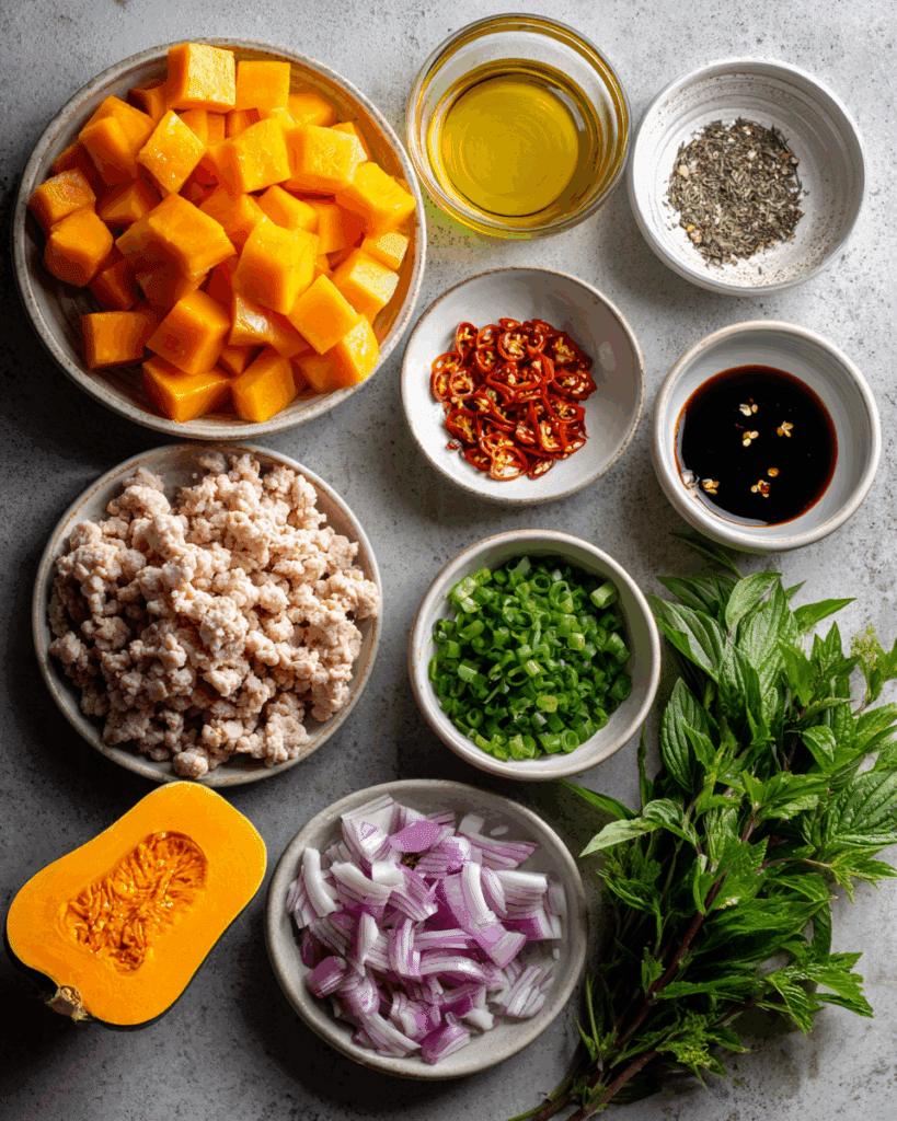 Roasted butternut squash for Larb Gai
