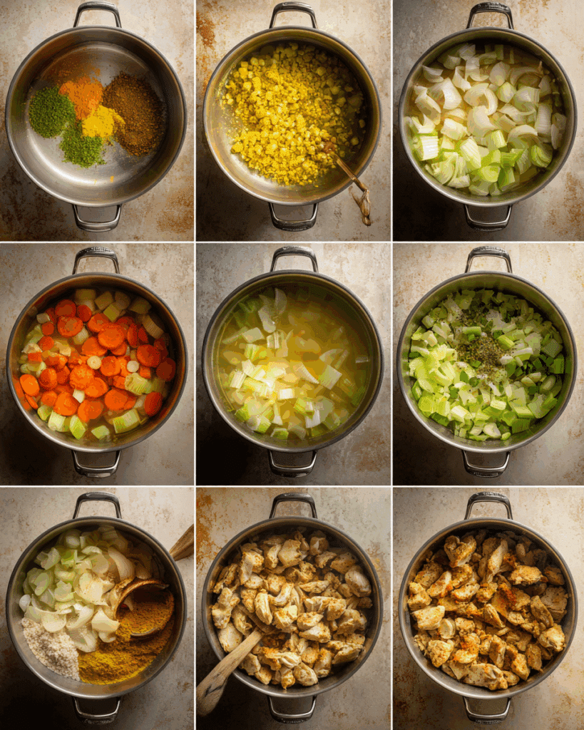 Vegetables sautéing for Turmeric Chicken Soup
