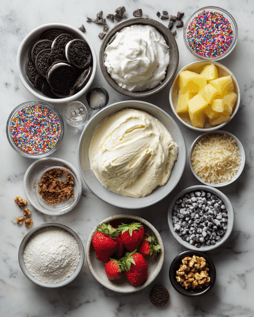 Thai Rolled Ice Cream ingredients on kitchen counter