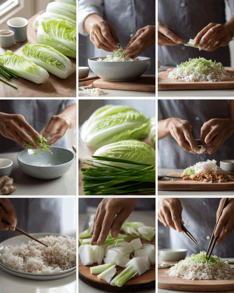 Stir-frying ingredients for Salted Fish Fried Rice