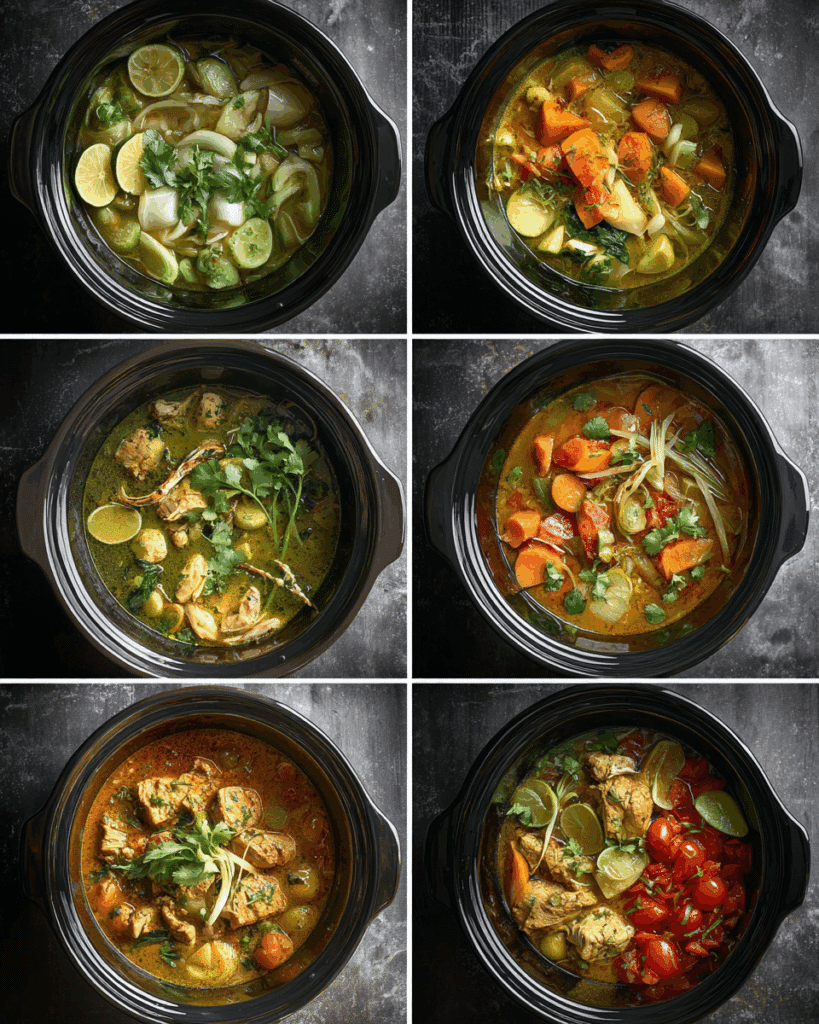 Thai pumpkin coconut soup being served hot
