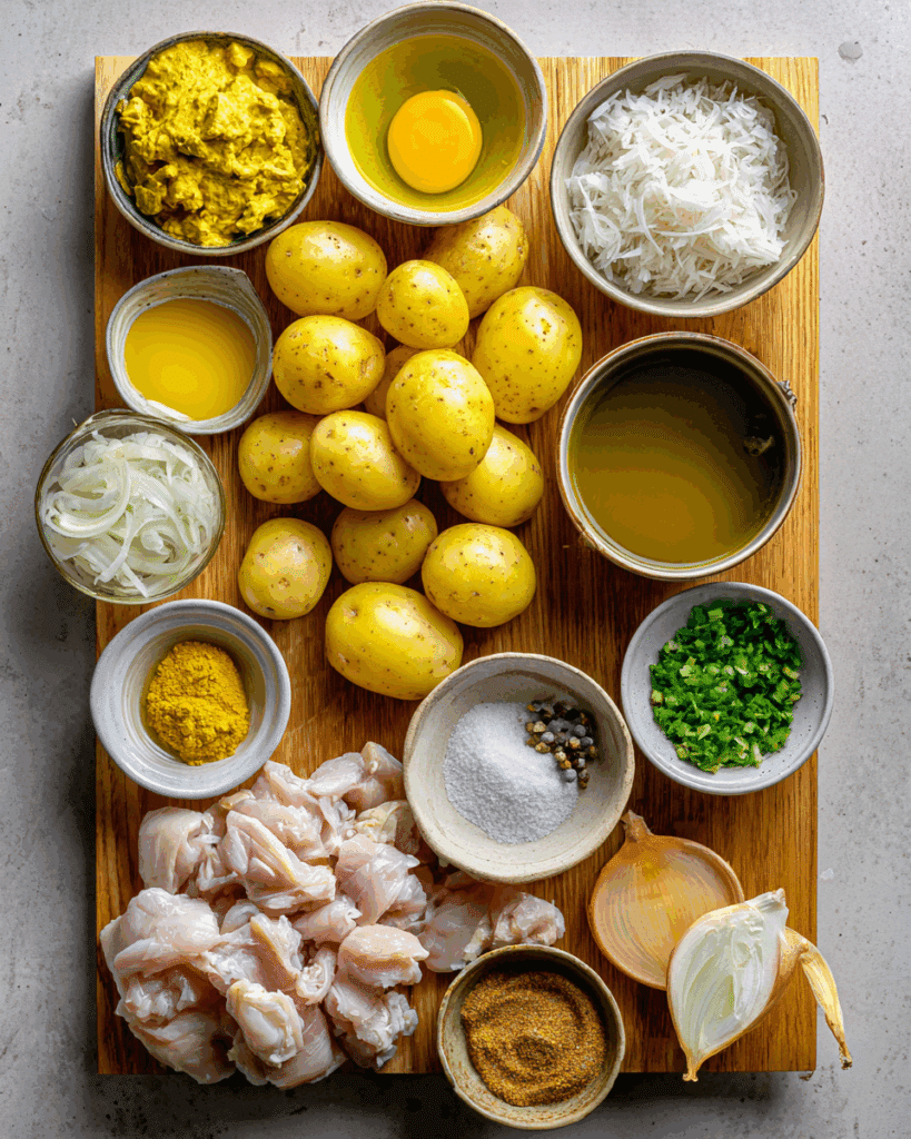 Thai Yellow Chicken Curry with Potatoes simmering in pot